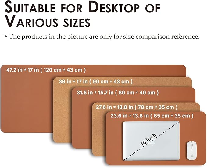 Cork Desk Mat - Dual-Sided Desk Pad for Office and Home - Desk Organization and Accessories - Ideal for Large Mouse Pad and Desk Mats on Top of Desks(Brown,80cmx 40cm)