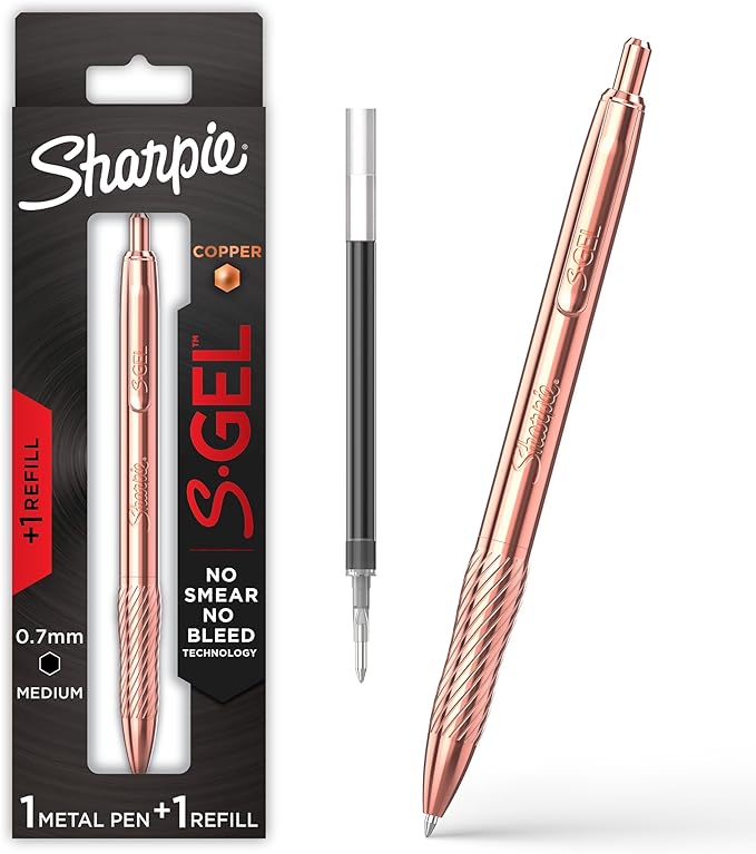 Sharpie S-Gel Gel Pen, Copper Metal Body, Medium Point (0.7mm), Black Ink, Includes 1 Pen and 1 Additional Ink Refill
