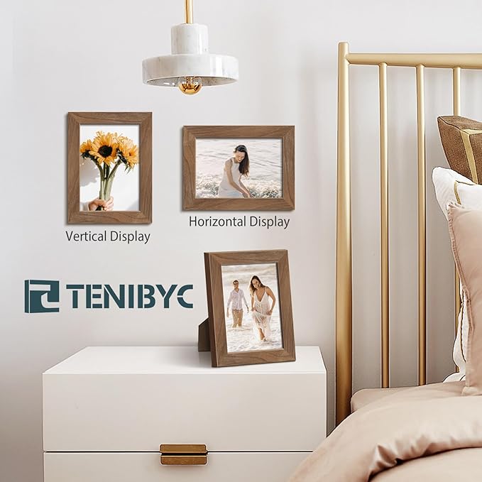 5x7 Picture Frame 3 Pack with HD Glass - Brown Walnut, Natural Wood Photo Frame, Table Decoration