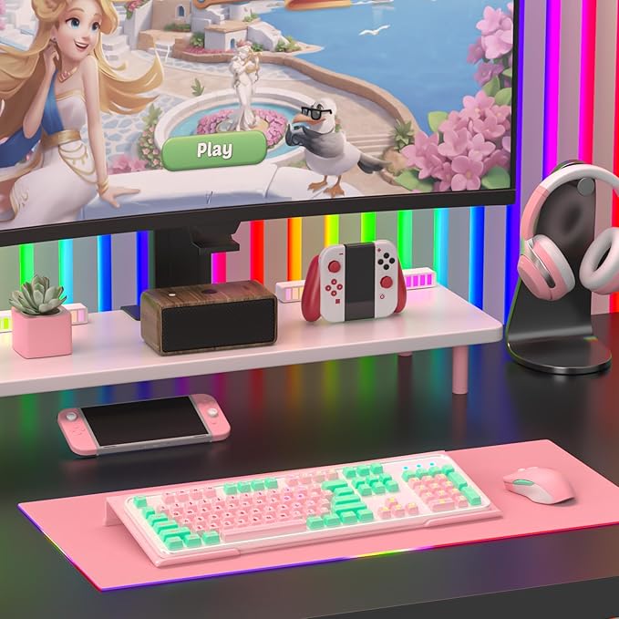 Ergonomic Computer Keyboard Stand - 17 Inch Pink Acrylic Keyboard Riser for Desk Tilted Keyboard Holder Tray with Non-Slip Strip for Home Office Easy Typing & Working