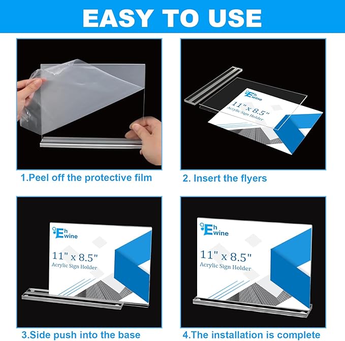 EHWINE 6 Pack Acrylic Sign Holder 8.5 x 11 Horizontal, Double-Sided Stand up Table Top Sign Holders, Clear Acrylic Picture Frame Menu Flyer Paper Holder Display Stand for Office Business Store Wedding Party