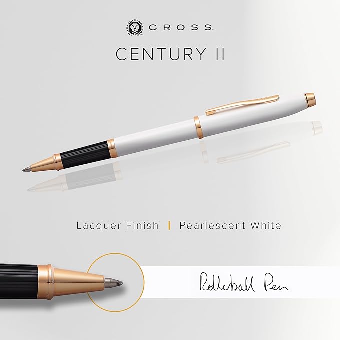 Cross Century II Refillable Rollerball Pen Presented in a Luxury Gift Box - Medium Point, Black Ink, Pearlescent White