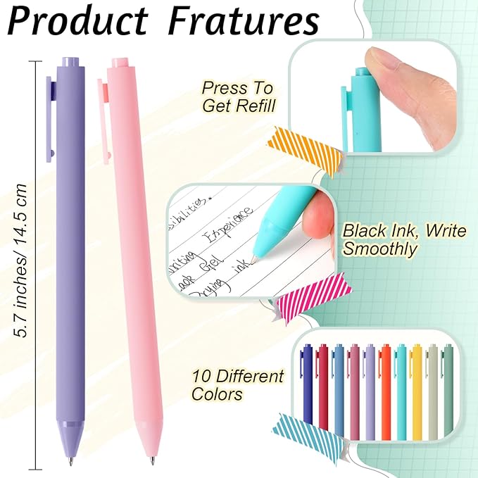 Crtiin 50 Pcs Gel Ink Pens Bulk Black Ink, Smooth Writing Cute Colorful Pens for Back to School First Day of School Teacher Student Server Office Supplies Staff Party Favor Gifts (Rainbow Colors)