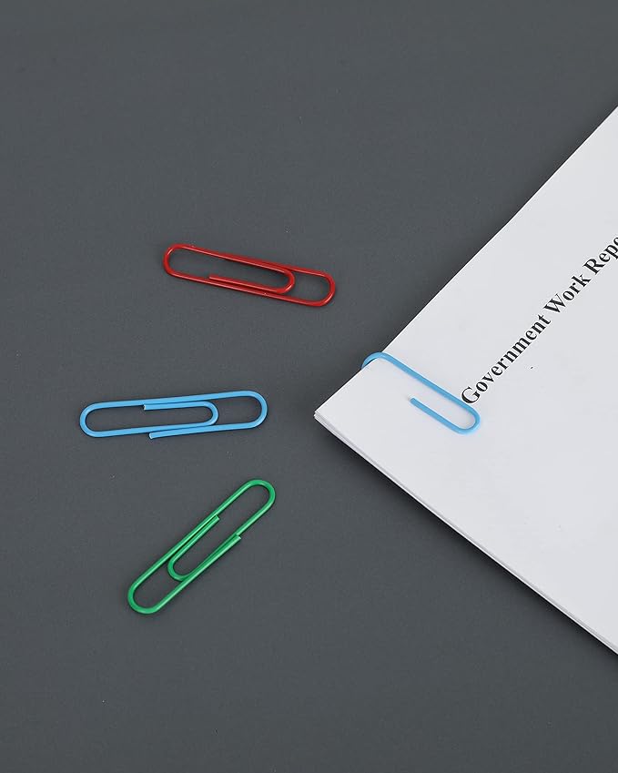 PAPERPAL Paperclips for Office School & Personal Use, Duo Size Vinyl Coated Paper Clip (2" & 1-2/7"), 540 Large & Medium Size Paper Clips (360 in No.1 Size, 180 in Jumo Size), Assorted Color