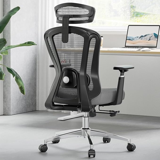 Farini Office Chair Ergonomic Desk Chair, High Back Computer Chair with Wheels, Home Sutdy Chair for Heavy People, Office Chair Adjustable Seat Depth, 3D Armrests and Adjustable Headrest, Gray