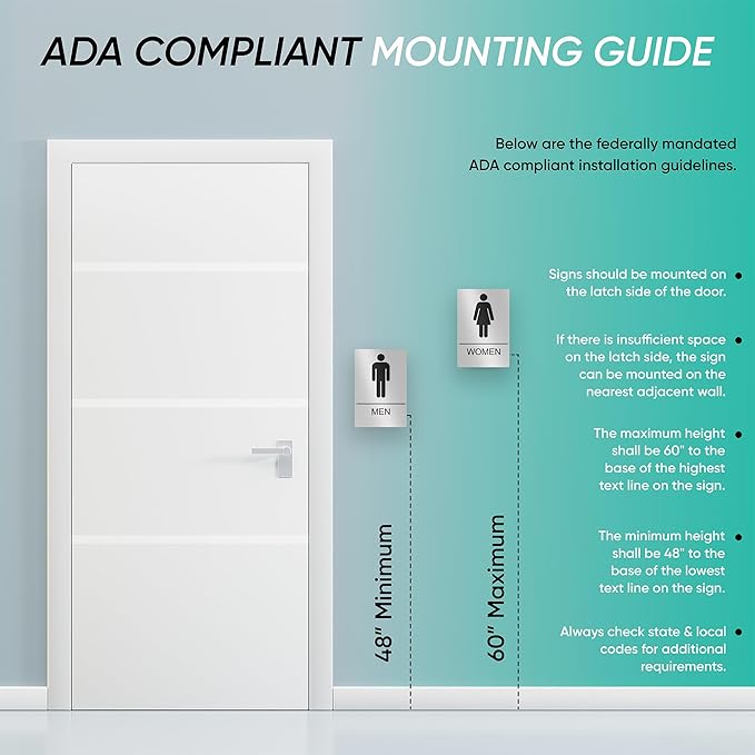 Unisex Bathroom Signs, Restroom Sign For Business - For Men and Women - 10 Pack - 9" by 6" - ADA Compliant with Braille - Strong Double-Sided Adhesives Included - Apply to Office, Home, Public Door/Wall