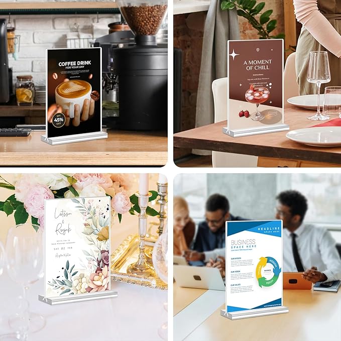 Acrylic Sign Holder 5x7, 11 Pack Clear TableTop Sign Holder-Sided, Plastic Flyer Display Holder with Vertical Base, Clear Flyer Stand Menu Table Display Holders for Restaurants Office Store Show Fair