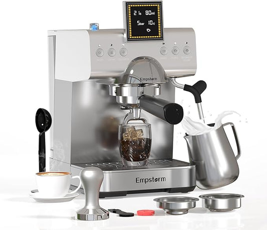 Espresso Machine 20 Bar with Steam Milk Frother, Stainless Steel Espresso maker with LED Display | Cold Brew & Hot Coffee Maker, Professional Cappuccino Expresso Machine for Home and Office