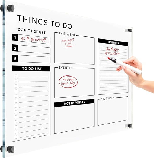 Acrylic Premium Wall Planner - Large Glass Calendar for Wall - to Do List Reminder - Large Dry Erase Board - Reusable Board for Office and Home - Dry Erase Board (Black Standoff, 28"x40" (XLarge))
