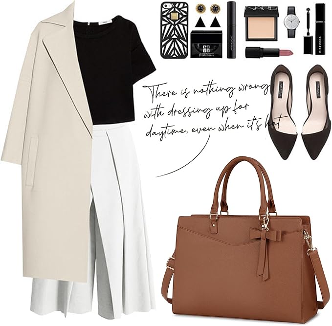 RAINSMORE Laptop Bag for Women 15.6 Inch PU Leather Laptop Tote Professional Business Office Work Bag Waterproof Briefcase Computer Tote Bag Large Lightweight Handbag Shoulder Bag