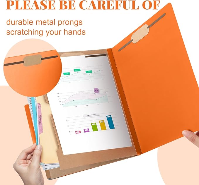 Skyygemm 12 Pcs Classification Folders Letter Size, 2 Pocket Dividers Pressboard File Folder with Fasteners, Expanding File Organizer Bulk for Teachers, Clergy, Office, Church, Christmas (Orange)