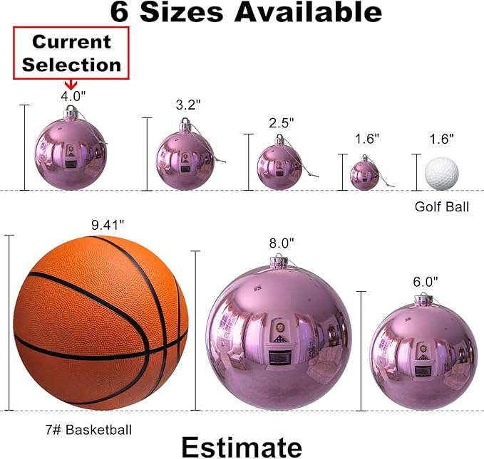 Bubblegun Pink 4.0" Large Christmas Balls - Christmas Tree Decoration Ornaments Shatterproof Hanging Balls for Birthday Halloween Holiday Wedding Decorations Set of 4pcs