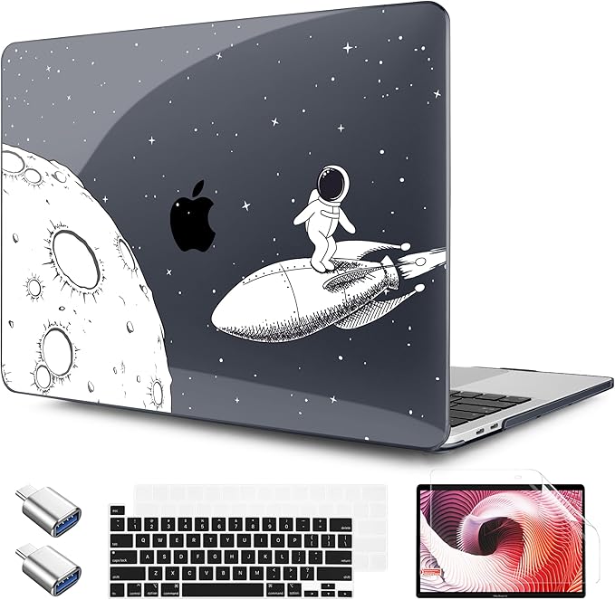 TWOLSKOO Compatible with MacBook Pro 13 inch Case 2023-2016 A2338 M2/M1 A2251 A2289 A2159 A1989 A1706, Plastic Hard Shell Cover & Keyboard Skin & Screen Protector, Flying Astronauts