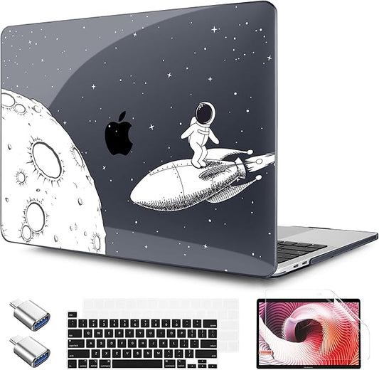 TWOLSKOO Compatible with MacBook Pro 13 inch Case 2023-2016 A2338 M2/M1 A2251 A2289 A2159 A1989 A1706, Plastic Hard Shell Cover & Keyboard Skin & Screen Protector, Flying Astronauts