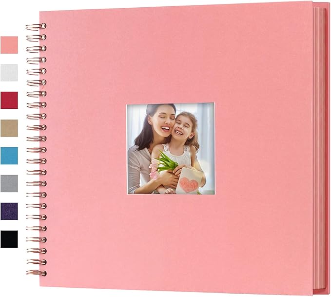 12 x 12 Inch Large DIY Scrapbook Photo Album with Window Design Cover 80 Pages Craft Paper Memory Book for Weeding Anniversary Travel and Baby (Pink)