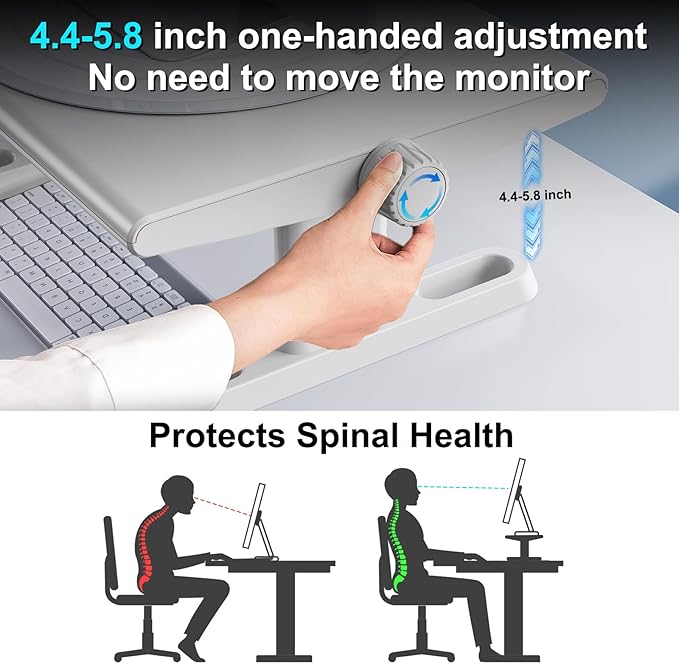 Monitor Stand Riser for Desk,360°Rotation Freely Height Adjustable by Knob,4.4-5.8 Inches,Ergonomic Monitor Stand Mount, Desktop Monitor Stands Riser for Computer,Laptop,Printer,Tv,White