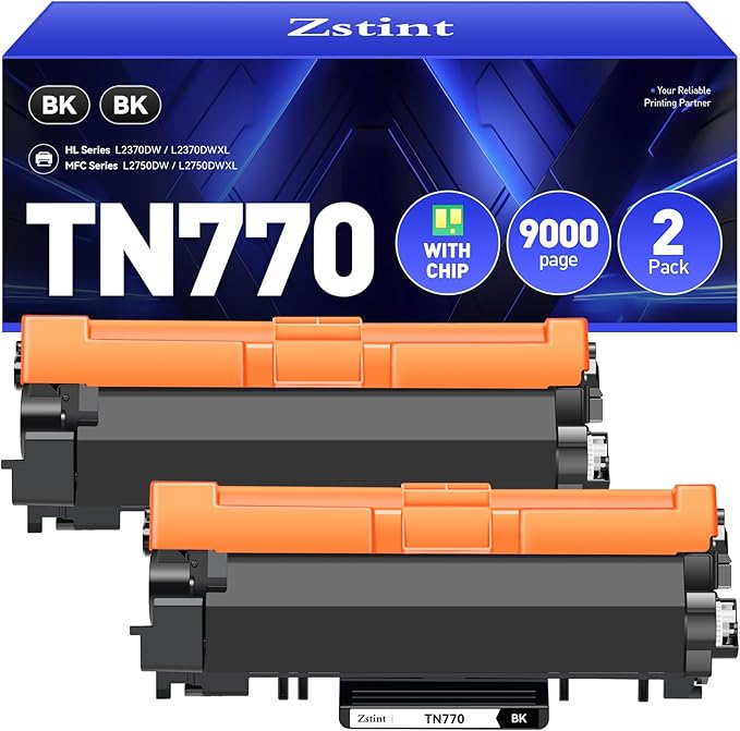 TN770 Toner Cartridge (Black 2-Pack High Yield) with chip Replacement for Brother TN-770 TN770 Toner Compatible with Brother HL-L2370DW HL-L2370DWXL MFC-L2750DW MFC-L2750DWXL Printer Ink All-in-One