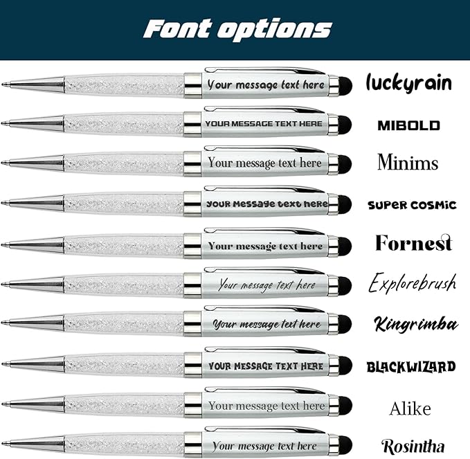 Personalized Ballpoint Pens, Quality Metal Crystal Pens - Custom your Name or Message, Wiht 10 Black Ink Refills Stylus pens Gift for Office, Anniversaries, Graduations, Birthdays 12pcs/Pack