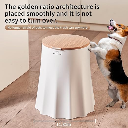 Bedroom Trash Can with Lid, 10L Office Trash Bin with Press Top Lid, Dog Proof White Garbage Can, Modern Nordic Waste Basket, 3 Gallon Plastic Garbage Bin for Home, Bathroom, Kitchen (White)