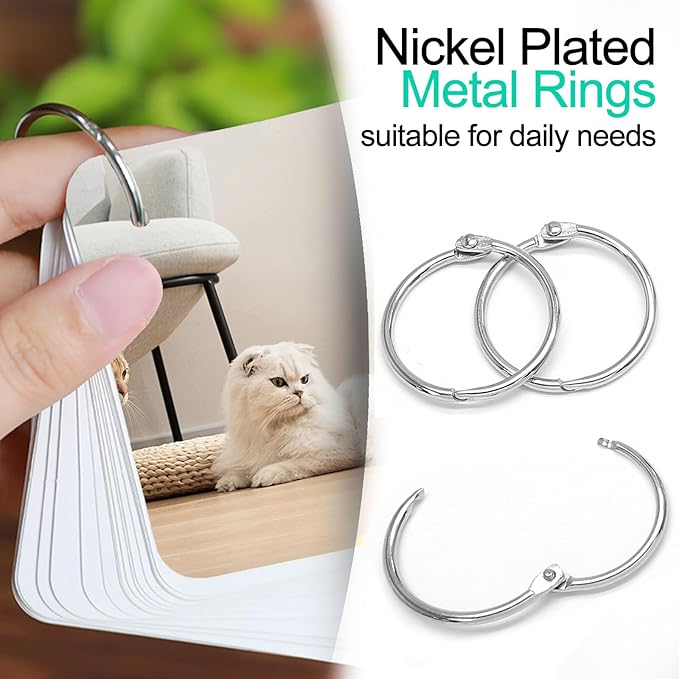 Luomorgo 50 Pcs 1.5 Inch Binder Rings, Nickel Plated Metal Book Rings Silver Paper Rings, Heavy Duty Loose Leaf Binder Rings, Index Cards Rings, Key Rings for Office, Home, School