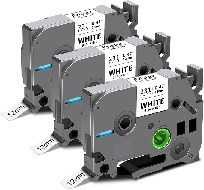 Tze-231 12mm 0.47 Laminated White Tape Replace for Brother P Touch Label Tape Compatible with Brother Label Maker PTouch H110 D220 D600 D410 D210 D200 D400 P700 1280 1880, TZe Label Tape 1/2 Inch 3pk