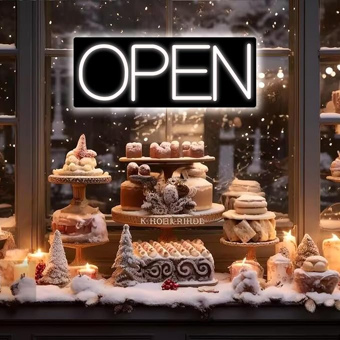 Open Signs for Business, LED Neon Open Sign 16 Inch 12V/2A Ultra Bright Lighted Open Sign Electric Light Up Open Sign for Business Storefront Window Glass Door Retail Shop Store Bar Salon Restaurant White