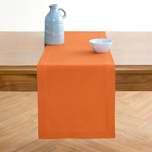 Solino Home Linen Table Runner 36 Inches - 100% Pure Linen Persimmon Orange Table Runner 14 x 36 Inch Ideal for Dresser and Coffee Tables - Fall, Autumn, Thanksgiving - Fete