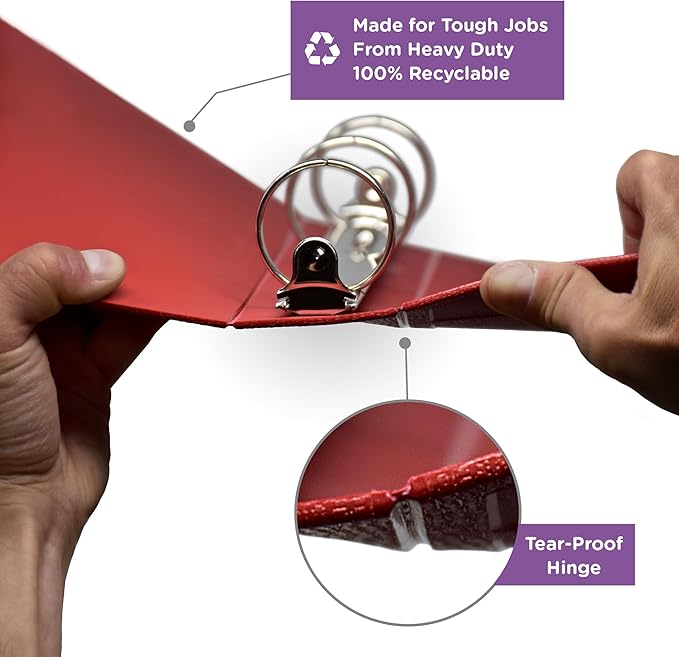 Carstens 4-Inch Heavy Duty 3-Ring Binder - Side Opening, Brick Red, Durable Plastic, Precision No-Gap Rings, Waterproof Cover, No Pockets, Holds 600 US Letter Sheets, BPA-Free, Made in USA (1840-3R)