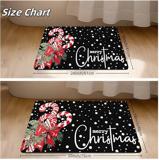 Christmas Door Mat Entrance Decoration Christmas Candy Cane Welcome Mat Black Door Front Porch Rug for Outside Front Porch Entryway Decor, 18" x 30"Inch