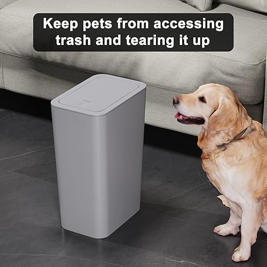 N. NETDOT Bathroom Trash Can with Lid 3 Pack Set, 2 Packs 4 Gal Slim Kitchen Trash Can and 1 Pack 2.6Gal Garbage Can, Small Trash Bin/Waste Basket for Bedroom (Grey, Pack of 3)
