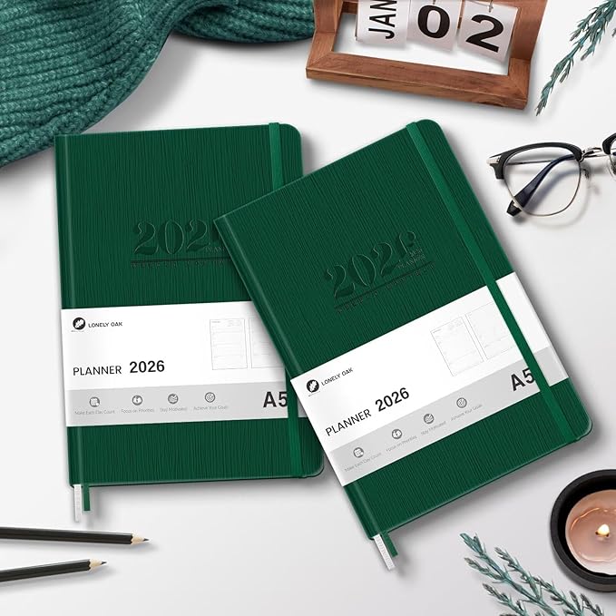 2026 Planner, Weekly and Monthly Planners, Faux Leather Daily Calendar 2026 Planner, 12 Month Agenda from Jan. to Dec., Hardcover Habit Tracker Journal 5.75" x 8.4"(Green)