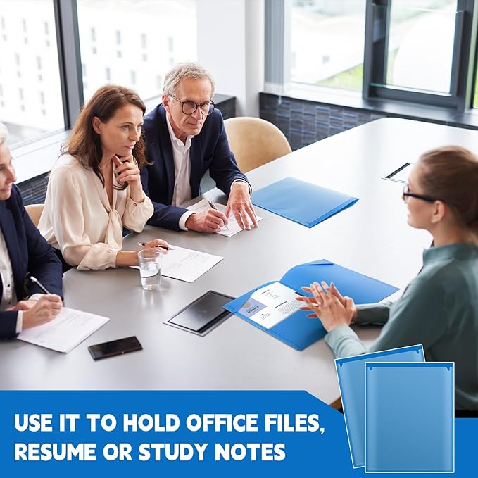 Henoyso 150 Pcs Plastic Folders with Clear Front Pockets Bulk Heavy Duty File Folders with 2 Pockets and Card Slot for Student Teacher Back to School Supplies Office Presentation (Blue)