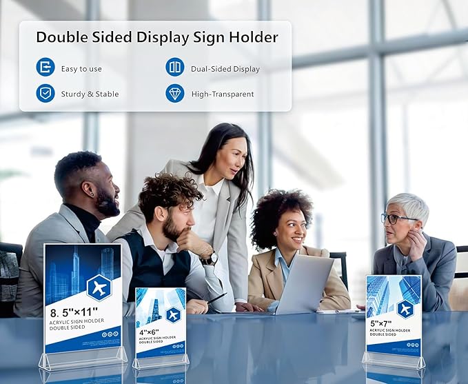 Acrylic Sign Holder 5x7 - 8 Pack Clear Paper Holder - Vertical Double-Sided Table Display Stand - Acrylic Desktop Picture Frame,Vendor Booth Display Items - Suitable for Restaurants Office Store