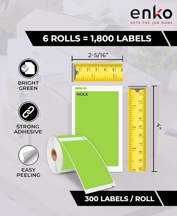 enKo [6 Rolls, 1800 Direct Thermal Labels] Green Colored Compatible for Dymo 30256 Label (2-5/16 x 4") Use with Dymo, Rollo Thermal Printer as Shipping & Mailing Labels