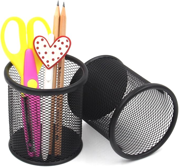 EasyPAG Metal Mesh Pen Holder for Desk Office Black 2 Pack Pencil Holder, Pen Holder Cup, Pencil Cup Holder, Pen Organizer