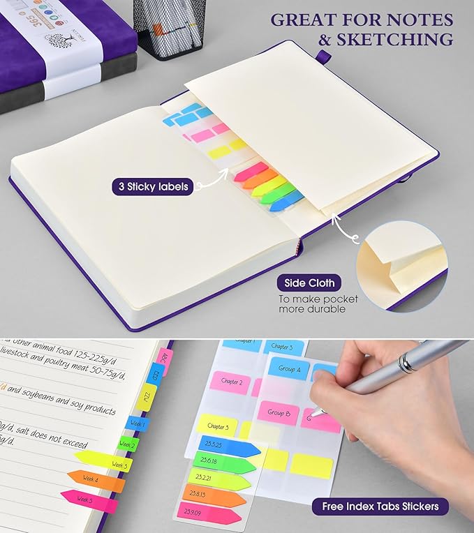 B5 Lined Journal Notebook - 365 Page Large Leather Journals for Writing Women Men，Hardcover Notebook with 100Gsm Thick Pages，Daily Diary for Travel, Work，School，College Ruled (7.6" x 10.3")