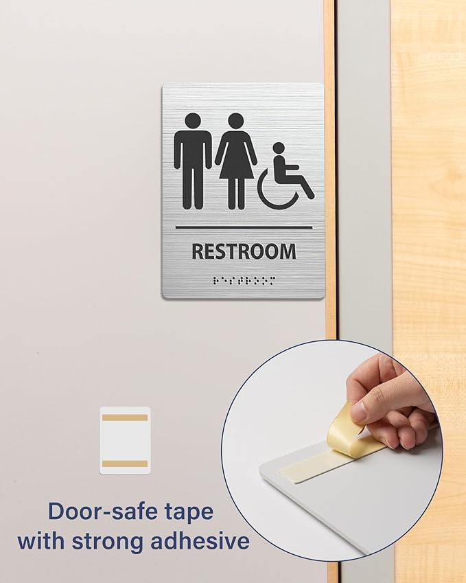 ADA-Mark Modern Restroom Sign for Business - ADA Compliant Braille Bathroom Sign with Easy Installation - 6" W x 8" H