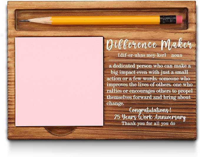 25th Work Anniversary Sticky Note Holder, Thank You Appreciation 25 Year Work Anniversary Decor Gifts for Coworker, Employee, Him, Her, Happy 25th Work Anniversary Self-Stick Note Pad Holders GAA45