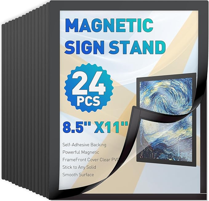 Uniclife 24 Pack Magnetic Sign Holder 8.5" x 11" Self-Adhesive Magnetic Picture Frame Wall Mounted Display Frame for Home Office Store Poster Document Holder for Wall Door Glass Window Refrigerator