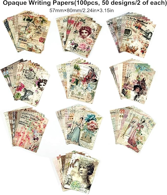 200PCS Vintage Scrapbooking Supplies Pack, Aesthetic Scrapbook Sticker Paper Art Journaling Kit for Bullet Junk Journals,Planner,Cottagecore Decor Gifts (Rose)