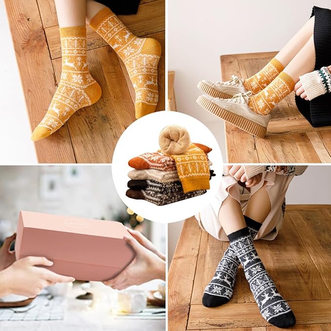 SISOSOCK 5 Pairs Fuzzy Soft Cozy Fluffy Socks for Women, Casual Warm Sleep Comfy Socks, Thick Winter Plush Gifts for Women