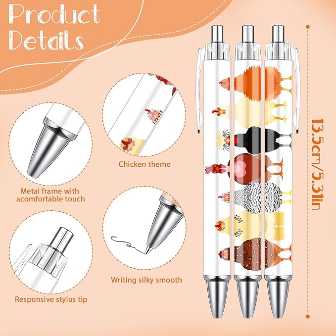 Chicken Ballpoint Pens Gifts - 24PCS Cute Roosters Pens Set Retractable Farm Animals Pens Smooth Writing Cartoon Chicken Pens for Office Stationery School Supplies for Women Teacher Gift