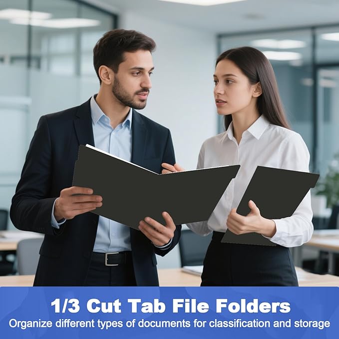File Folder, HERKKA 120 Pack 1/3 Cut Tab File Folders, File Folders Great for Organizing and Filing, Letter Size, Black