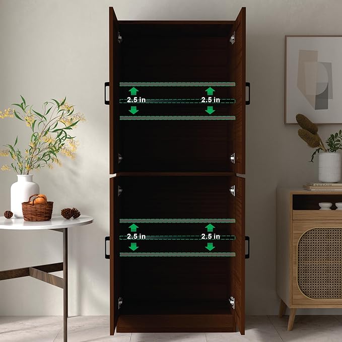 Brown Kitchen Pantry, 71" Tall Cabinet with Doors, Hutch with Storage for Dining Room