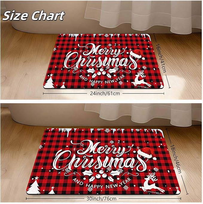 Merry Chirstmas Doormat Buffalo Plaid Door Mat for Front Door, Front Porch Rugs Easy Clean Welcome Mats Outdoor Rug Indoor Outdoor Winter Decor, 16" x 24" Inch