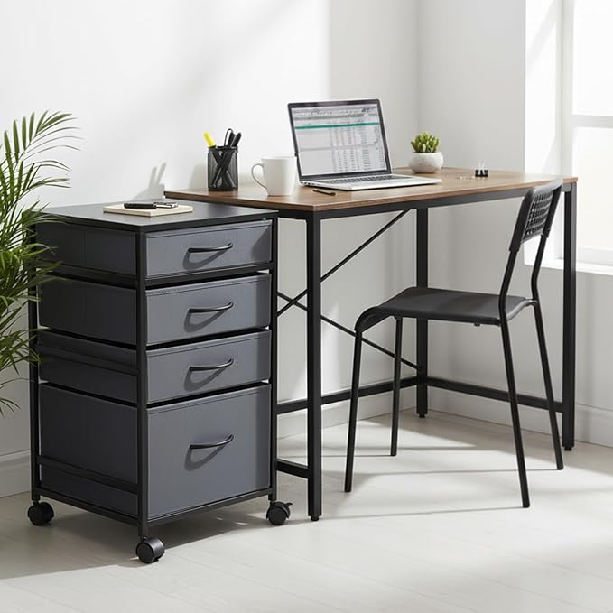 Chunful 4 Drawer Rolling File Cabinet Mobile Printer Stand Metal Cart with Fabric Vertical Filing Chest Wheels A4 Letter Size Under Desk Utility Craft Storage Organizer for Home Office(Grey)