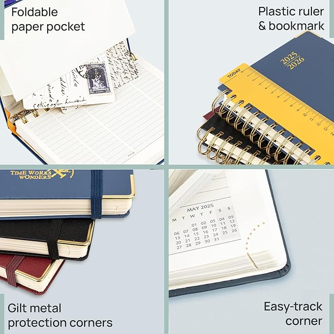 POPRUN Academic Planner 2025-2026 (July 2025-June 2026), Daily Weekly and Monthly Appointment Book (Wirebound Hard Cover - 6.25'' x 8.5'') with Hourly Time Slots, Tabs, 100 GSM - Orange