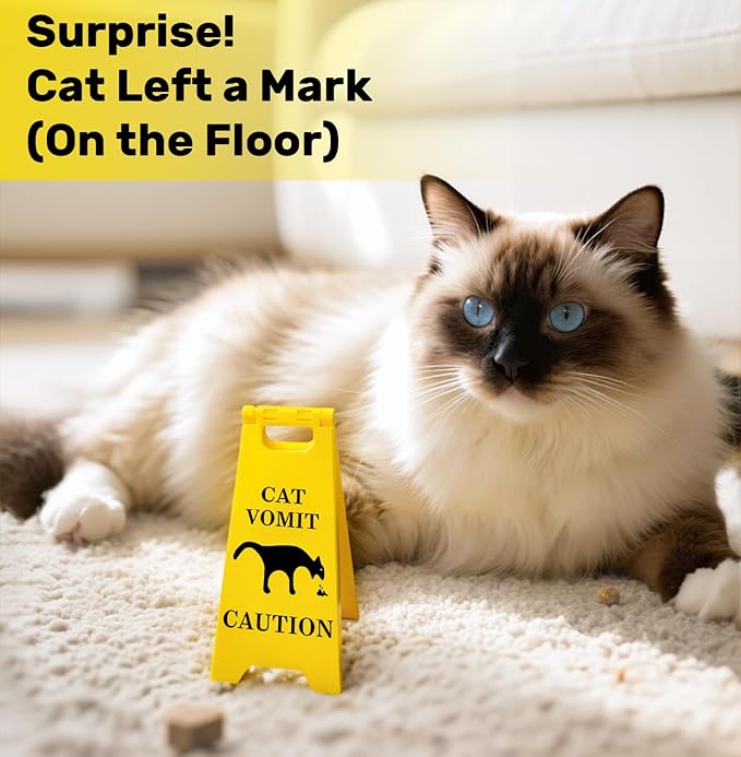 Funny Mini Cat Vomit Caution Sign– Funny Office Desk Decor or Home, Cat Puke Warning Sign, Gag Gift for Cat Lovers, Cat Mom & Cat Dad Gifts, Cute Cubicle Accessory, Cat Lover Home Decor