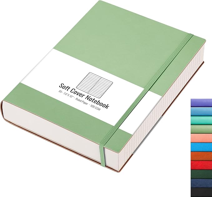 AHGXG Lined Journal Notebook - 320 Numbered Pages Leather Journal for Women, 100gsm Thick College Ruled Paper, Large B5 Softcover Journal for Writing Work School, 7.6'' X 10''-LightGreen