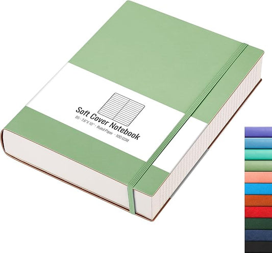 AHGXG Lined Journal Notebook - 320 Numbered Pages Leather Journal for Women, 100gsm Thick College Ruled Paper, Large B5 Softcover Journal for Writing Work School, 7.6'' X 10''-LightGreen